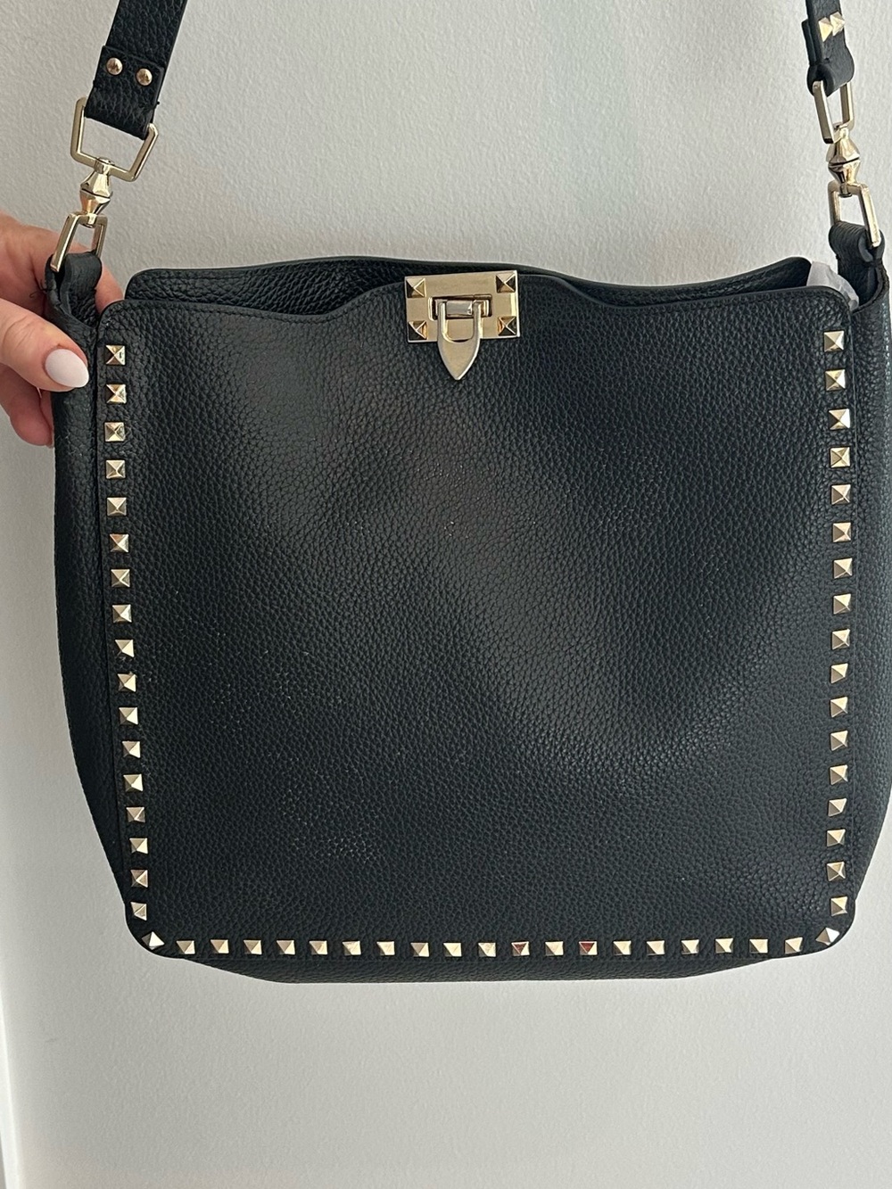 Valentino Garavani Black Leather Crossbody with Gold Studs